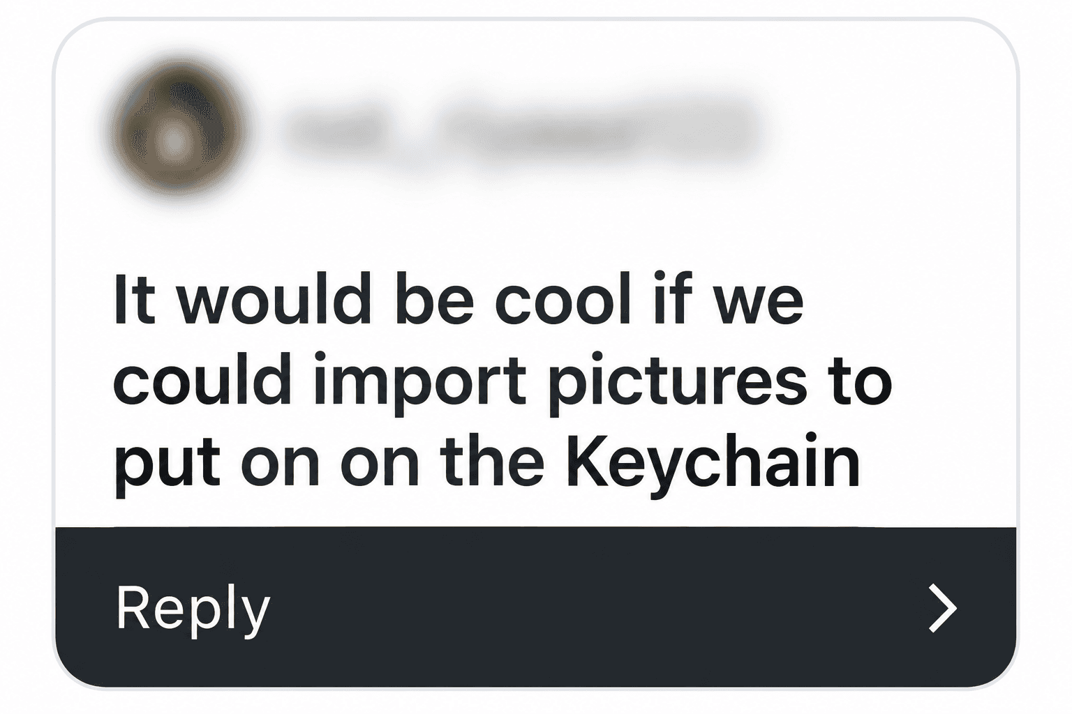 A response asking to put imported pictures on the keychain.