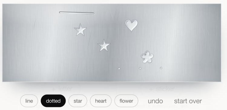 Stars, a heart, a flower and a groove pressed into the foil