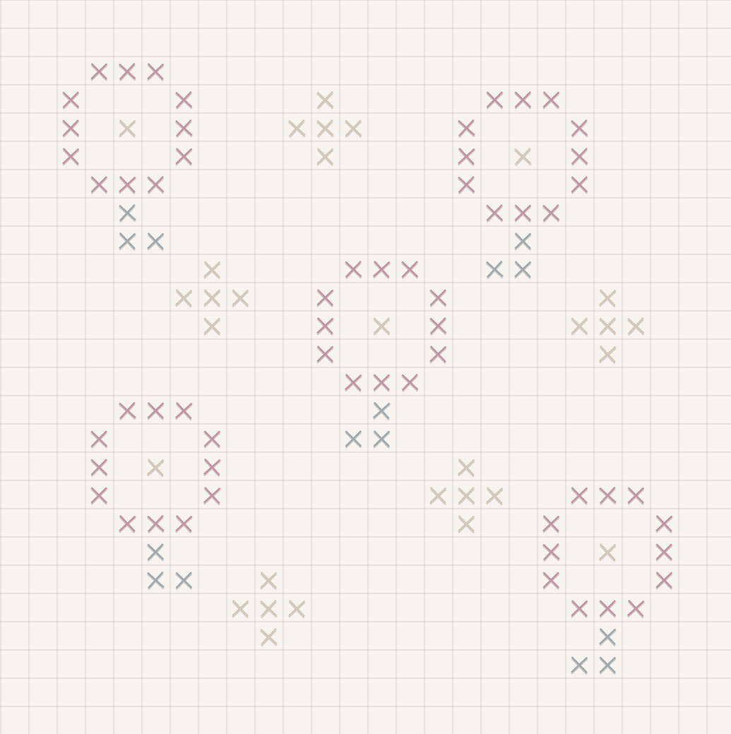 The flower field preset, worked in thread