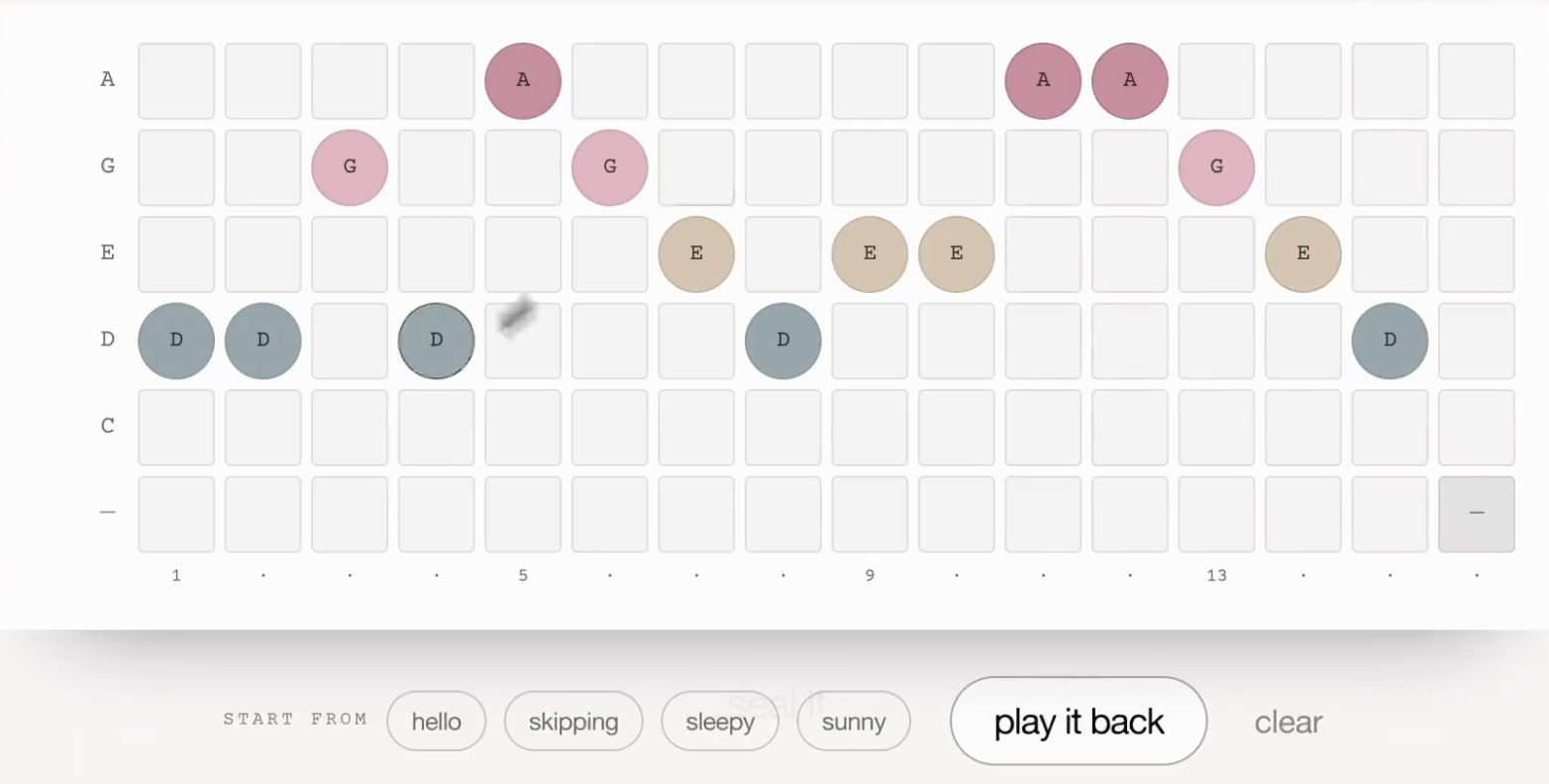 A preset tune on the grid, with the presets to start from below it